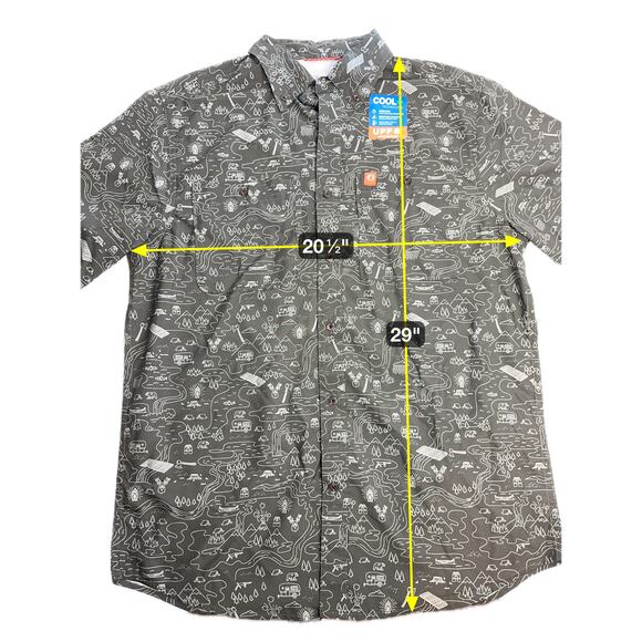 NWT American Outdoorsman Olive Green Camp Graphic UPF 40 Button Up Mens Small S - Picture 11 of 11